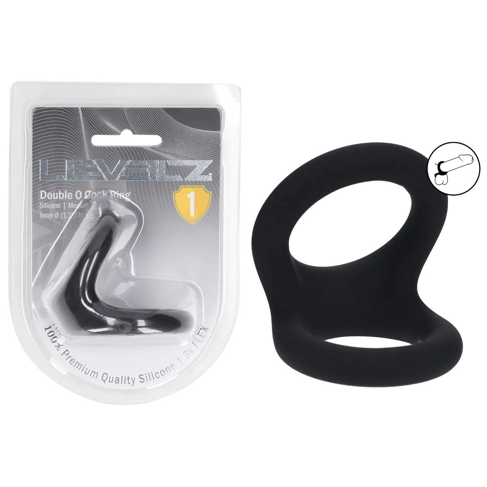LEVELZ Double O Silicone Cock Ring - M - Black - Black Cock &amp; Balls Rings