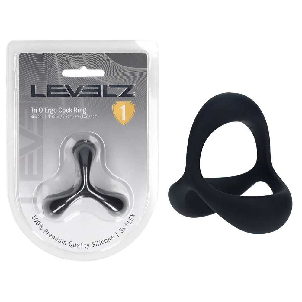 LEVELZ Tri O Ergo Silicone Cock Ring - Black - Black Cock &amp; Balls Rings