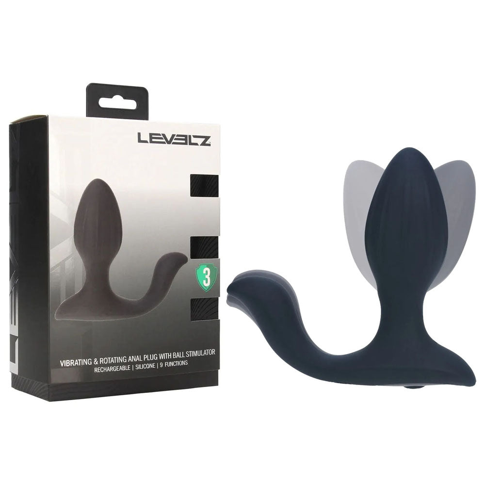 LEVELZ Vibrating &amp; Rotating Anal Plug with Ball Stimulator - Black 10.7 cm USB Rechargeable Vibrating Butt Plug
