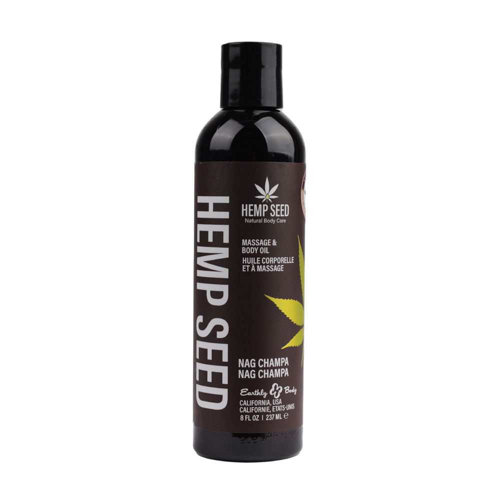 Hemp Seed Massage &amp; Body Oil - Nag Champa (East Indian Incense) Scented - 237 ml Bottle