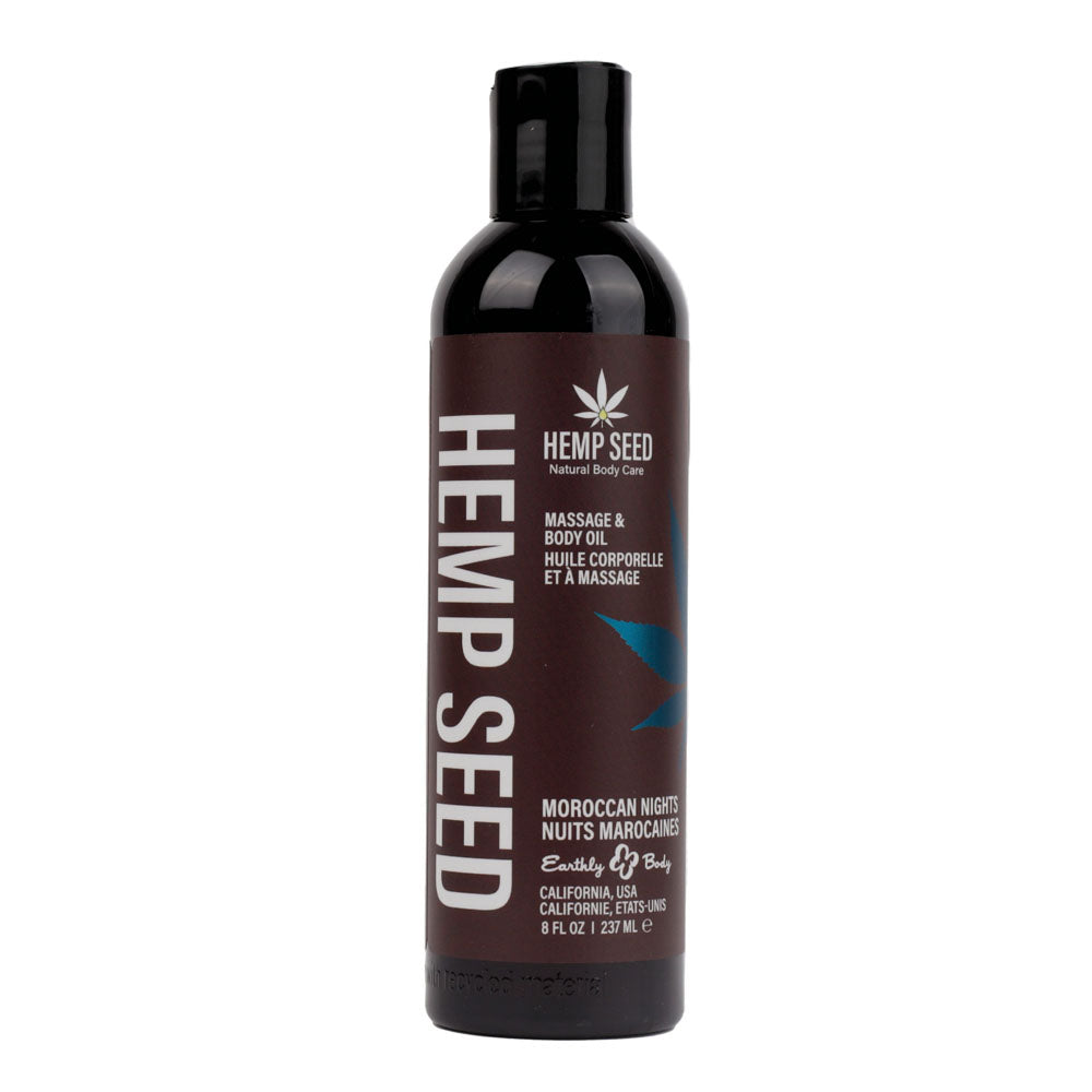 Hemp Seed Massage &amp; Body Oil - Moroccan Nights (Earthy &amp; Spicy-Sensual) Scented - 237 ml Bottle