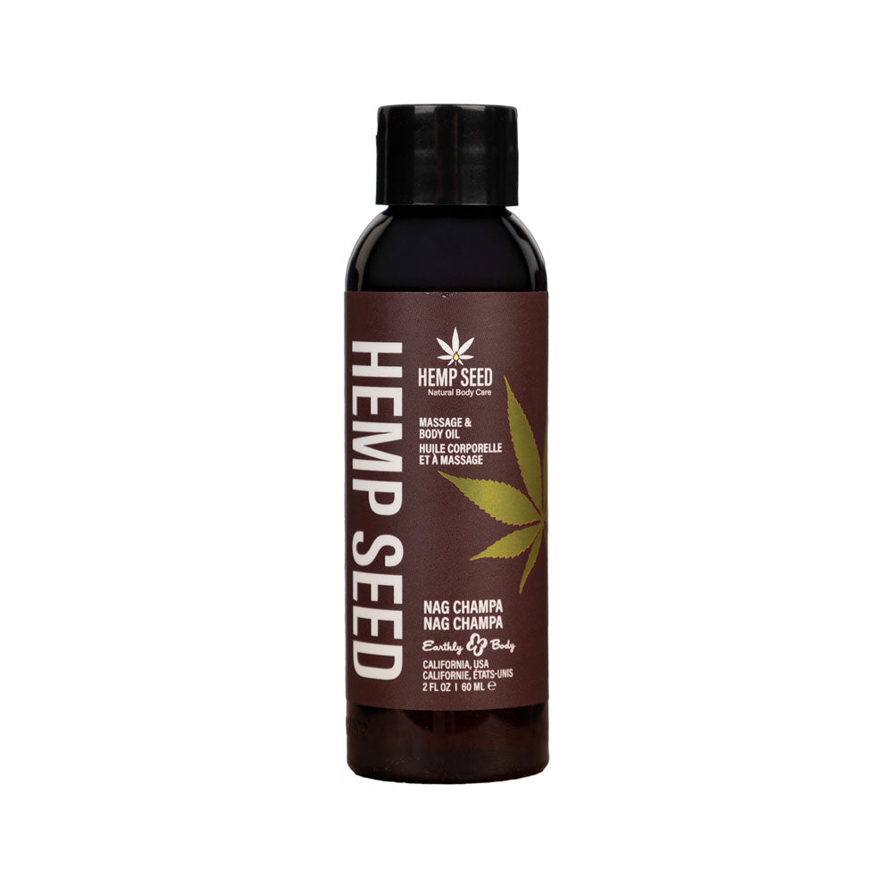 Hemp Seed Massage &amp; Body Oil - Nag Champa (East Indian Incense) Scented - 59 ml Bottle