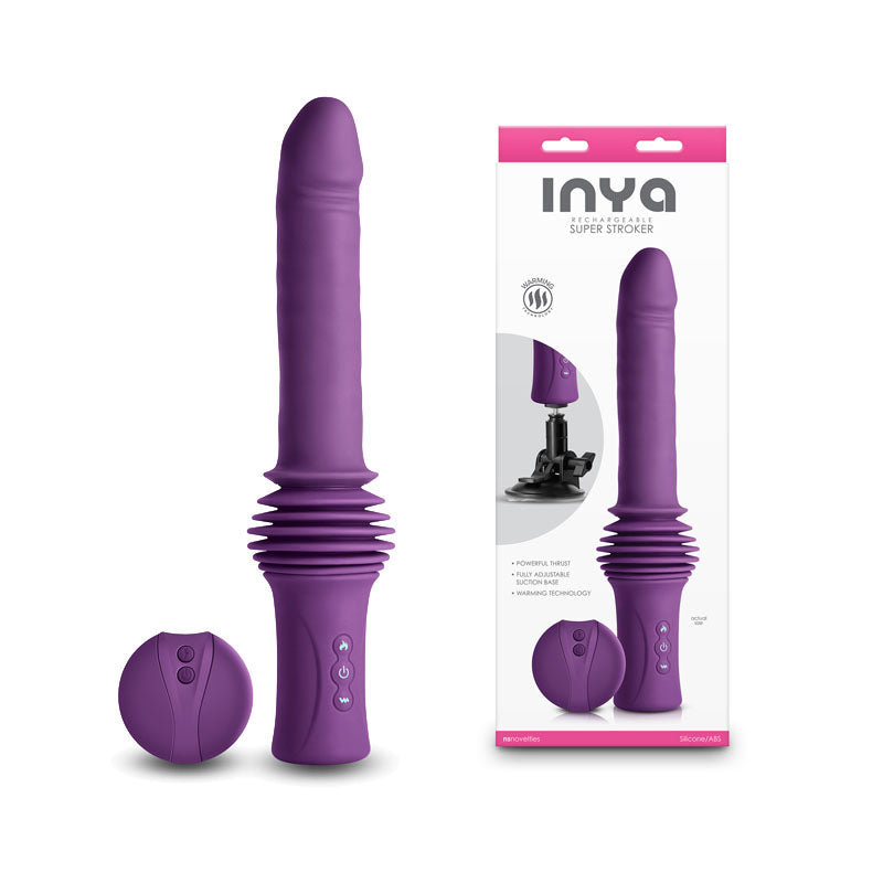 INYA Super Stroker - Purple - Purple 36.8 cm USB Rechargeable Thrusting Vibrator with Remote Control &amp; Stand