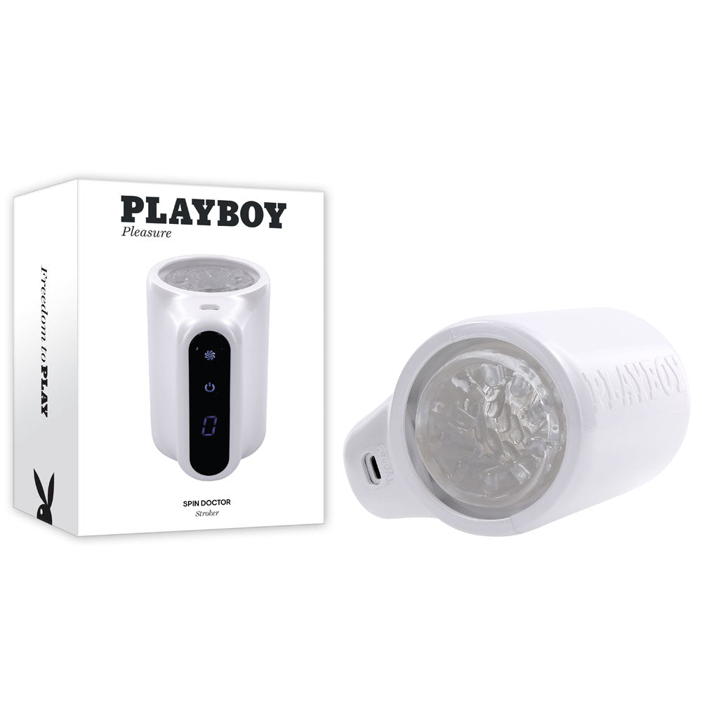 Playboy Pleasure SPIN DOCTOR - White USB Rechargeable Vibrating &amp; Spinning Stroker