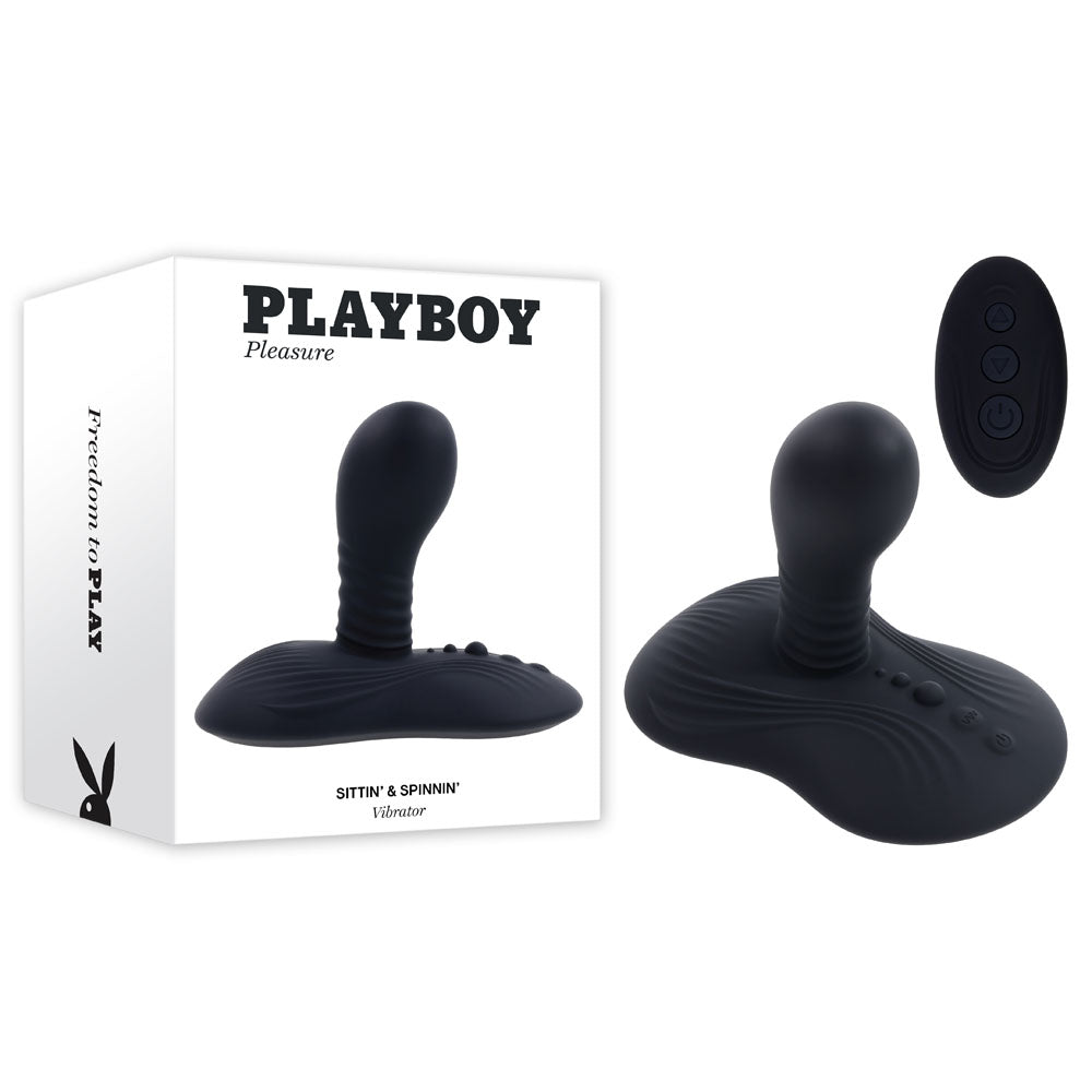Playboy Pleasure SITTIN &amp; SPINNIN - Black USB Rechargeable Spinning Vibrator &amp; Grinder Pad with Remote