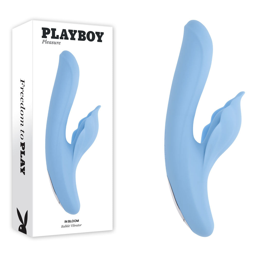 Playboy Pleasure IN BLOOM - Blue 23.5 cm USB Rechargeable Thrusting Tapping &amp; Heating Dual Vibrator