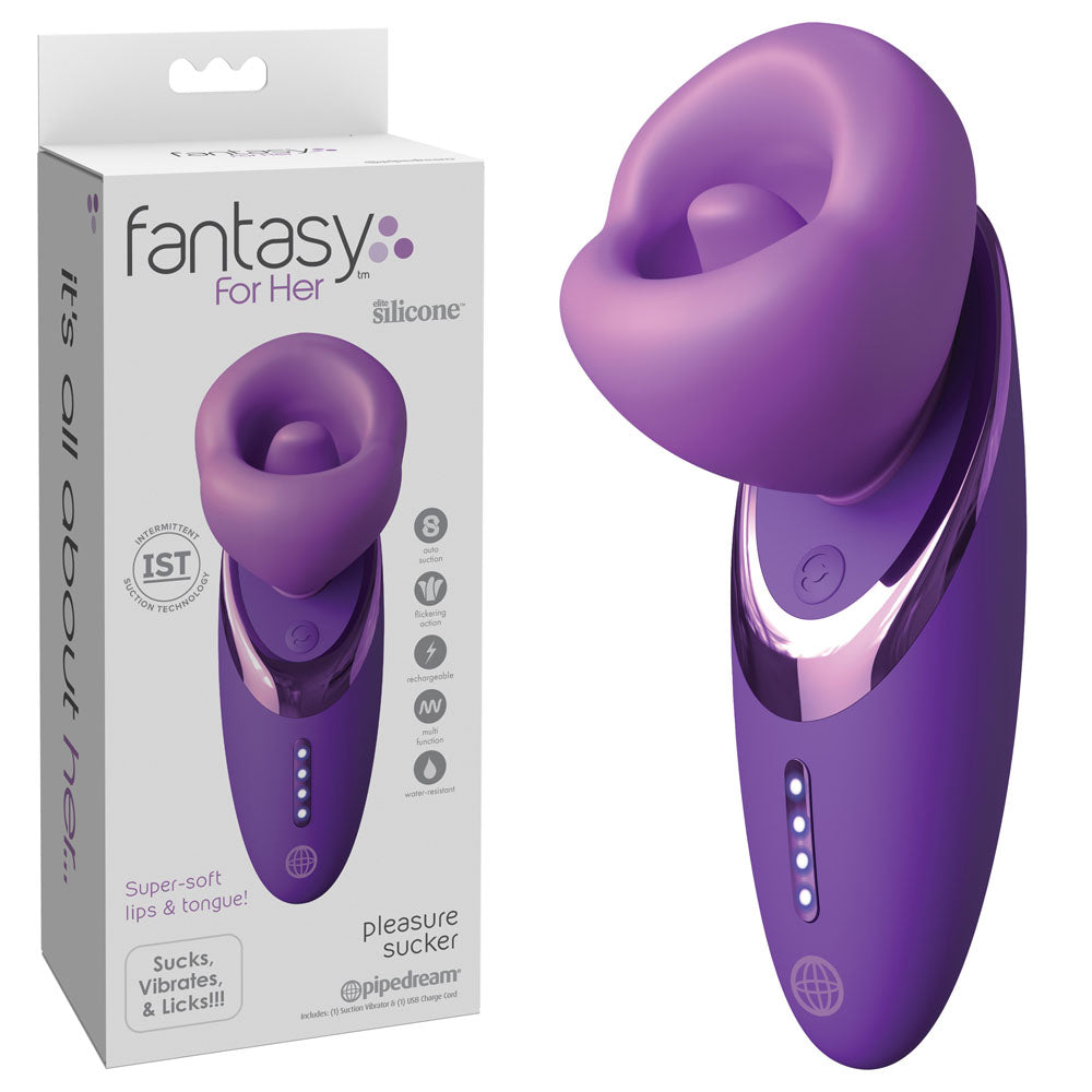 Fantasy For Her Pleasure Sucker - Purple USB Rechargeable Sucking, Licking &amp; Vibrating Stimulator