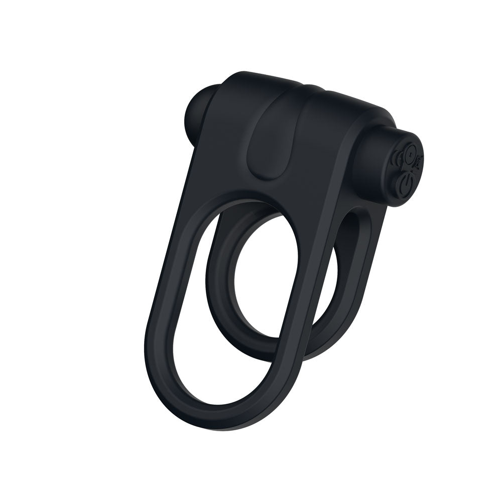 Passion Play Silicone Vibrating Dual Cockring - Black USB Rechargeable Cock &amp; Balls Ring