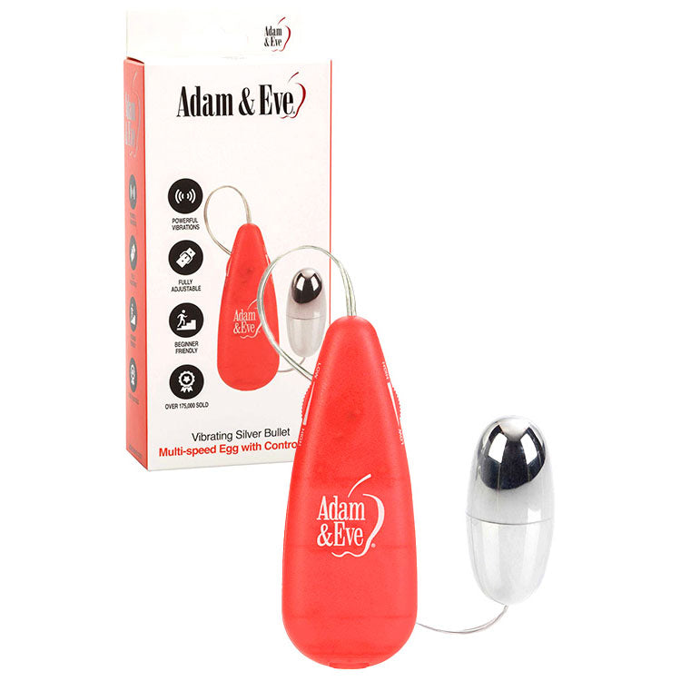 Adam &amp; Eve VIBRATING SILVER BULLET - Silver Vibrating Bullet with Remote Control