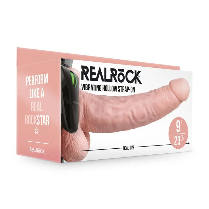 REALROCK Vibrating Hollow Strapon + Balls - 23cm Flesh - Flesh 23 cm Vibrating Hollow Strap-On Shots Toys