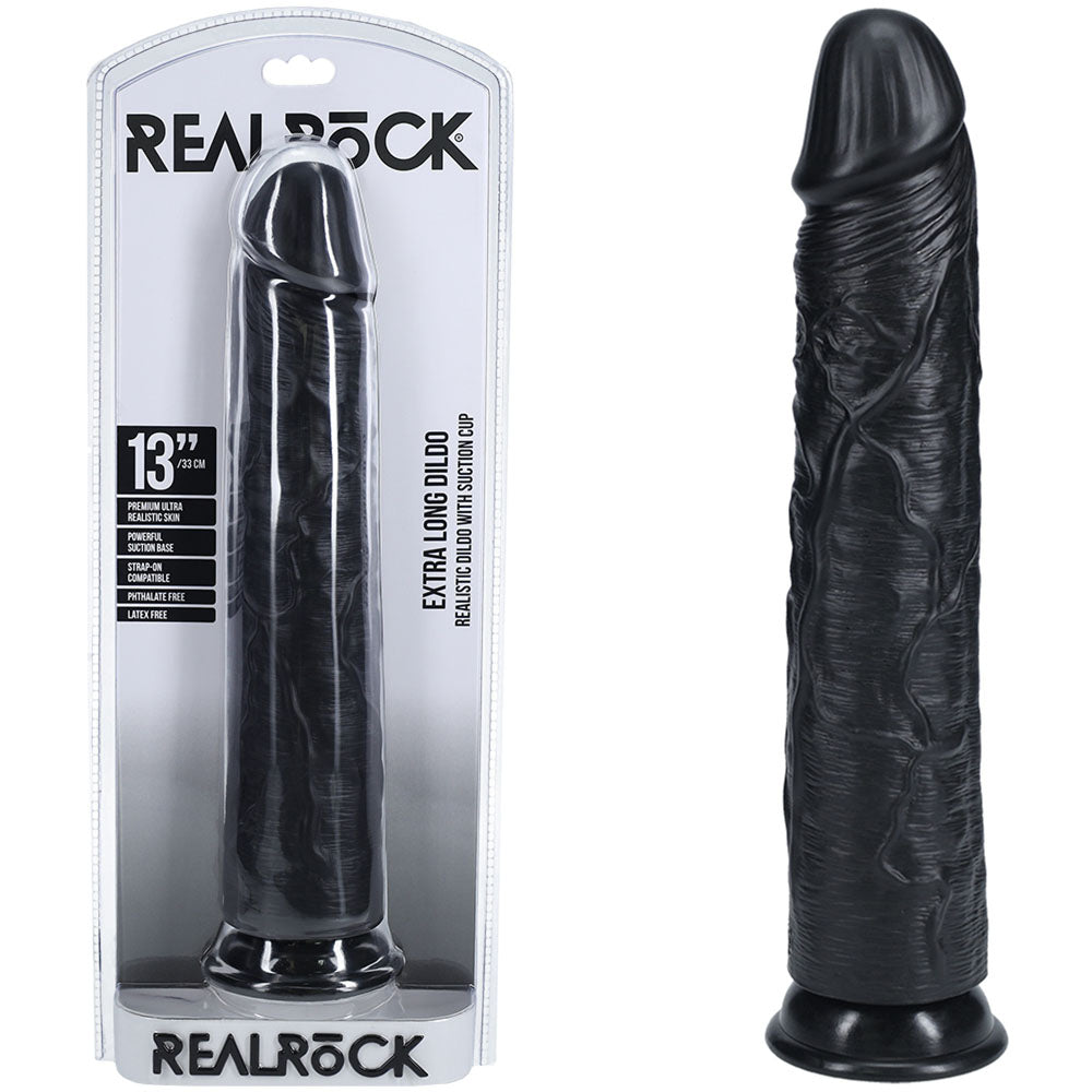 REALROCK 33cm Extra Long Dildo - Black - Black 33 cm (13&