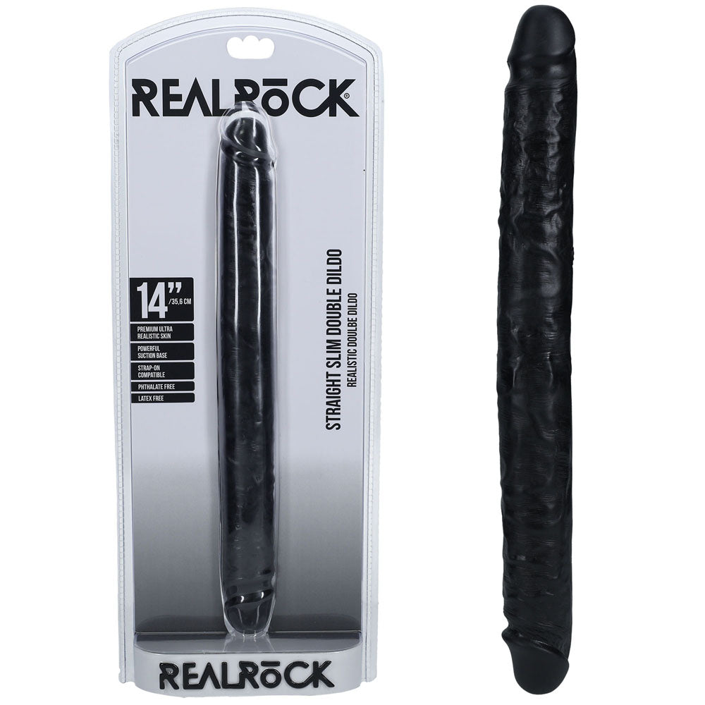REALROCK 35cm Slim Double Dildo - Black - Black 35 cm (14&