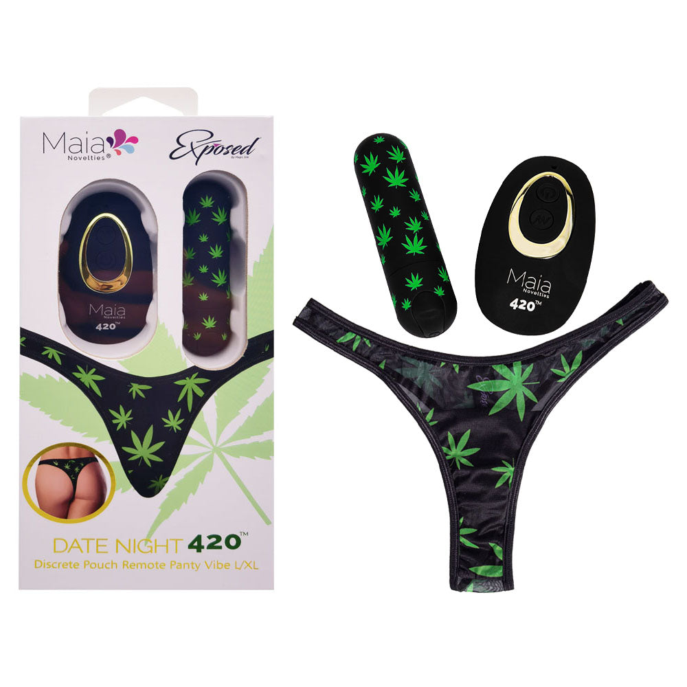 Maia DATE NIGHT 420 PANTY VIBE - S/M - Black S/M 420 Panty with Black USB Rechargeable Bullet &amp; Remote