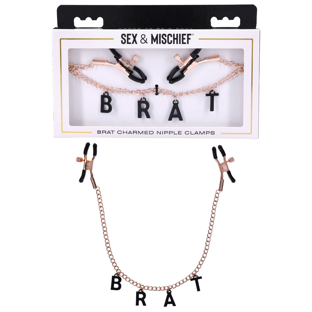 Sex &amp; Mischief Brat Charmed Nipple Clamps - Rose Gold Nipple Clamps with 45 cm Chain