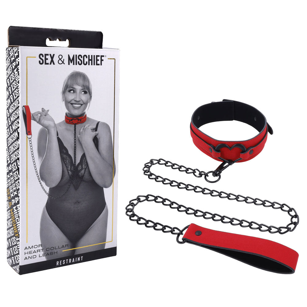 Sex &amp; Mischief Amor Collar and Leash - Red Restraint
