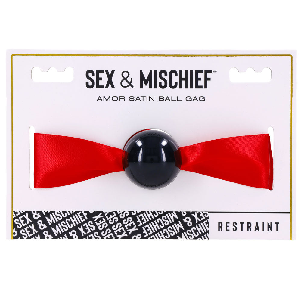 Sex &amp; Mischief Amor Satin Ball Gag - Red/Black Mouth Restraint