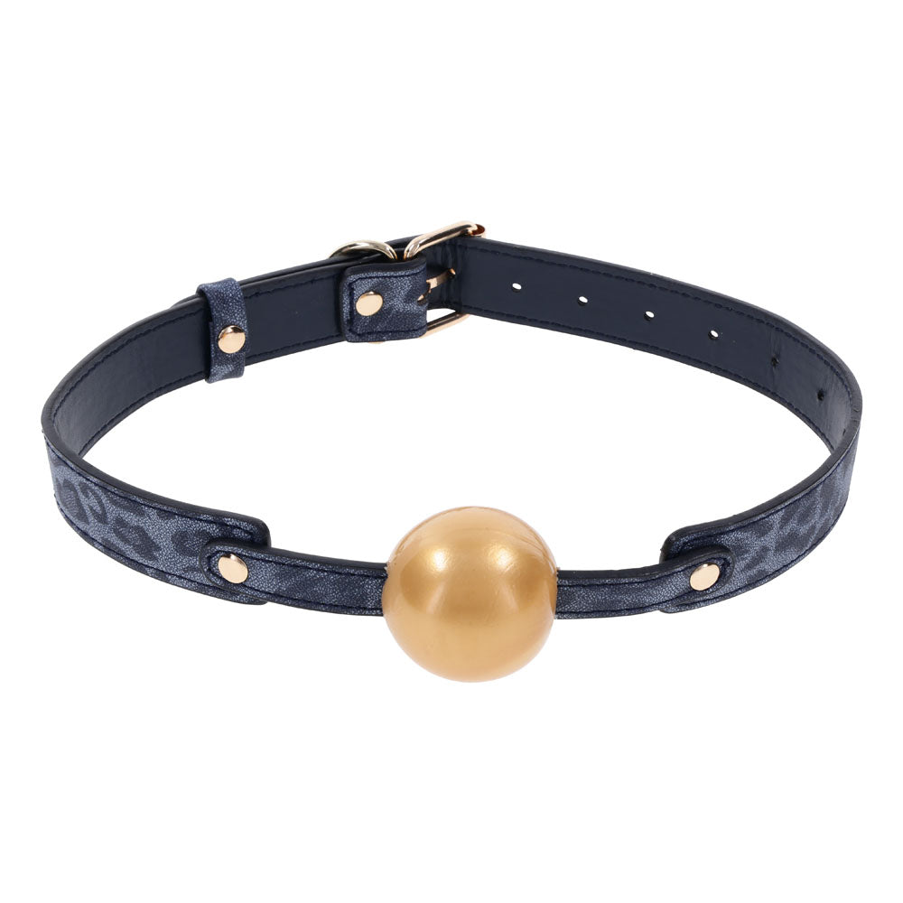 Sex &amp; Mischief Cougar Ball Gag - Navy Blue/Gold Mouth Restraint
