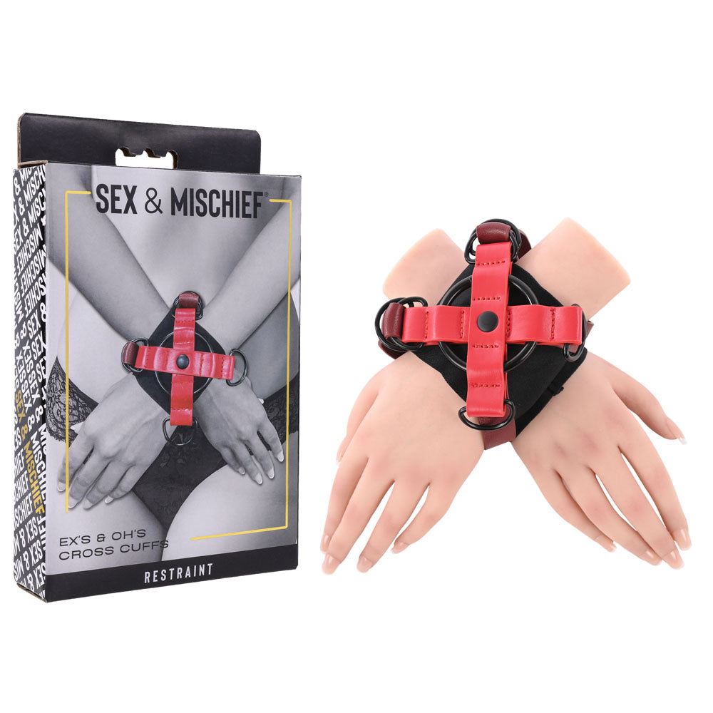 S&amp;M Exs &amp; Ohs Cross Cuffs - Red/Black Restraints