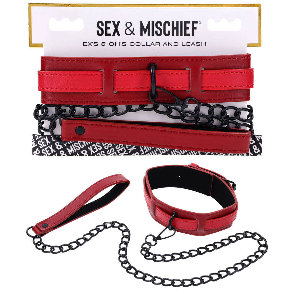 S&amp;M Exs &amp; Ohs Collar and Leash - Red Neck Restraint