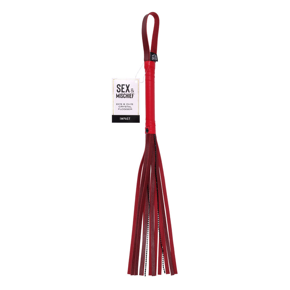 Sex &amp; Mischief Exs &amp; Ohs Crystal Flogger - Red Flogger Whip