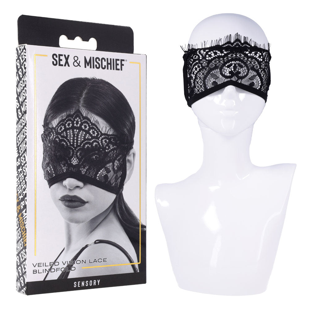 S&amp;M Veiled Vision Lace Blindfold - Black Lace Blindfold