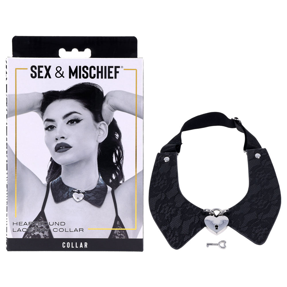 Sex &amp; Mischief Heartbound Lace Day Collar - Black Submission Collar