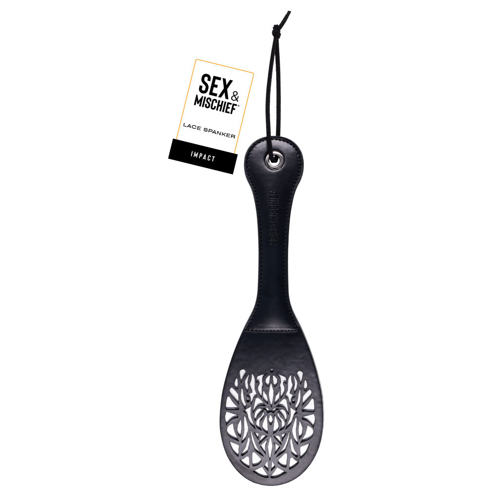 Sex &amp; Mischief Lace Spanker - Black Spanking Paddle