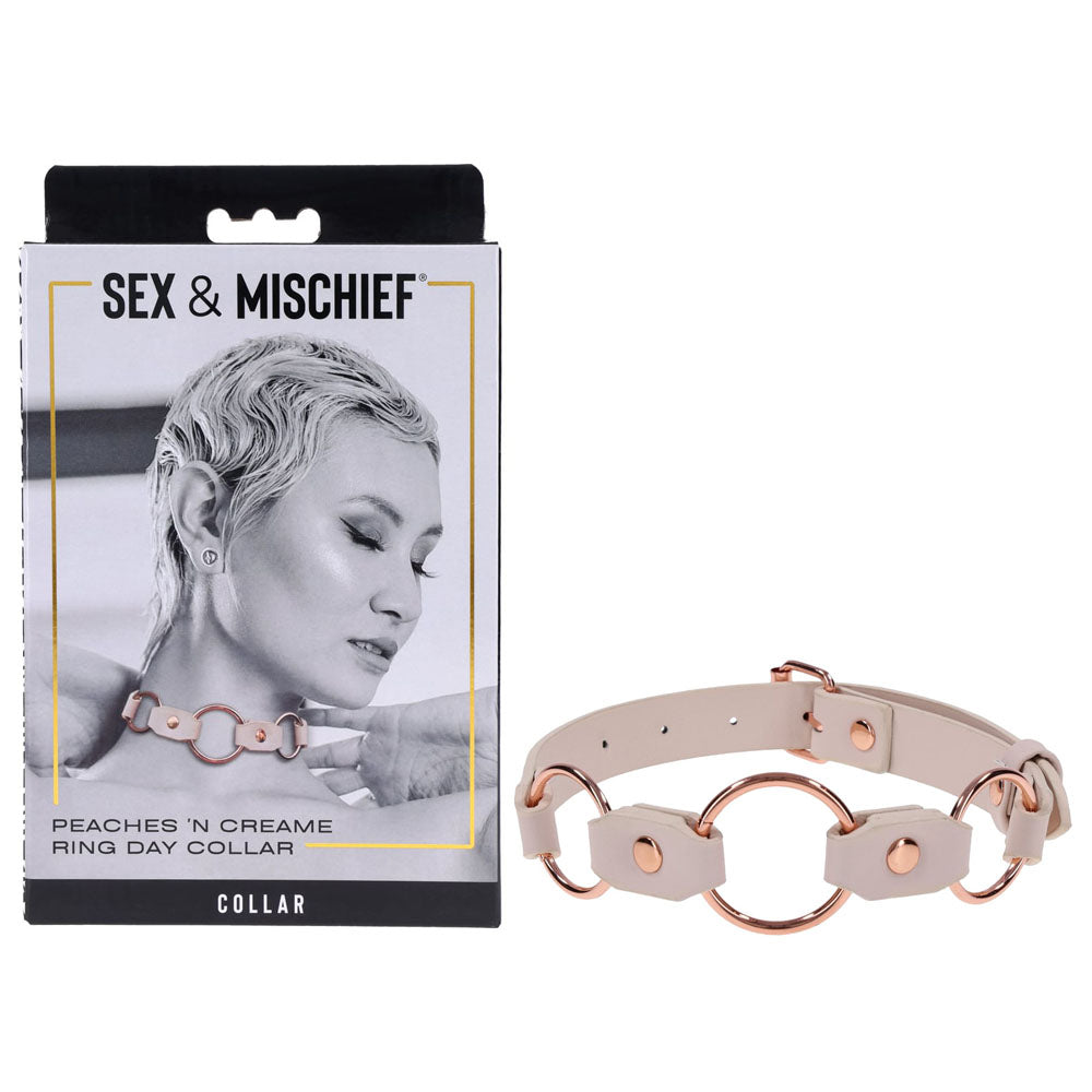 Sex &amp; Mischief Peaches n CreaMe Ring Day Collar - Peach Bondage Collar