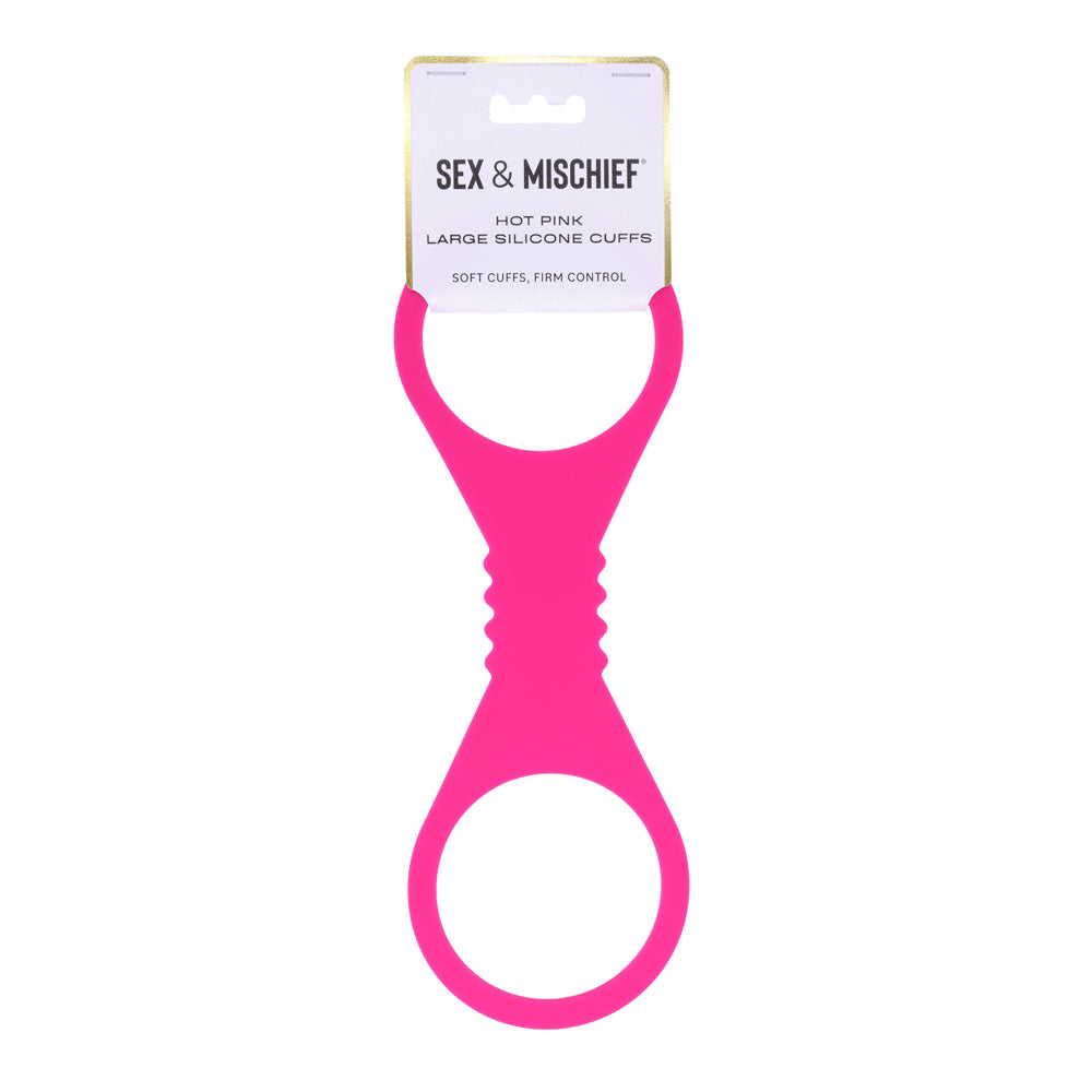 Sex &amp; Mischief Large Hot Pink Silicone Cuffs - Hot Pink Large Restraints