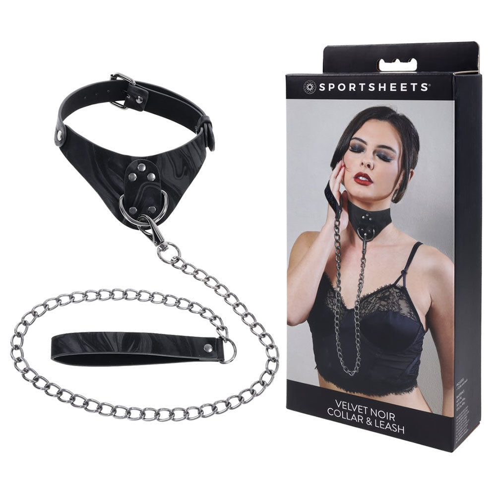Velvet Noir Collar &amp; Leash - Black Restraint &amp; Leash