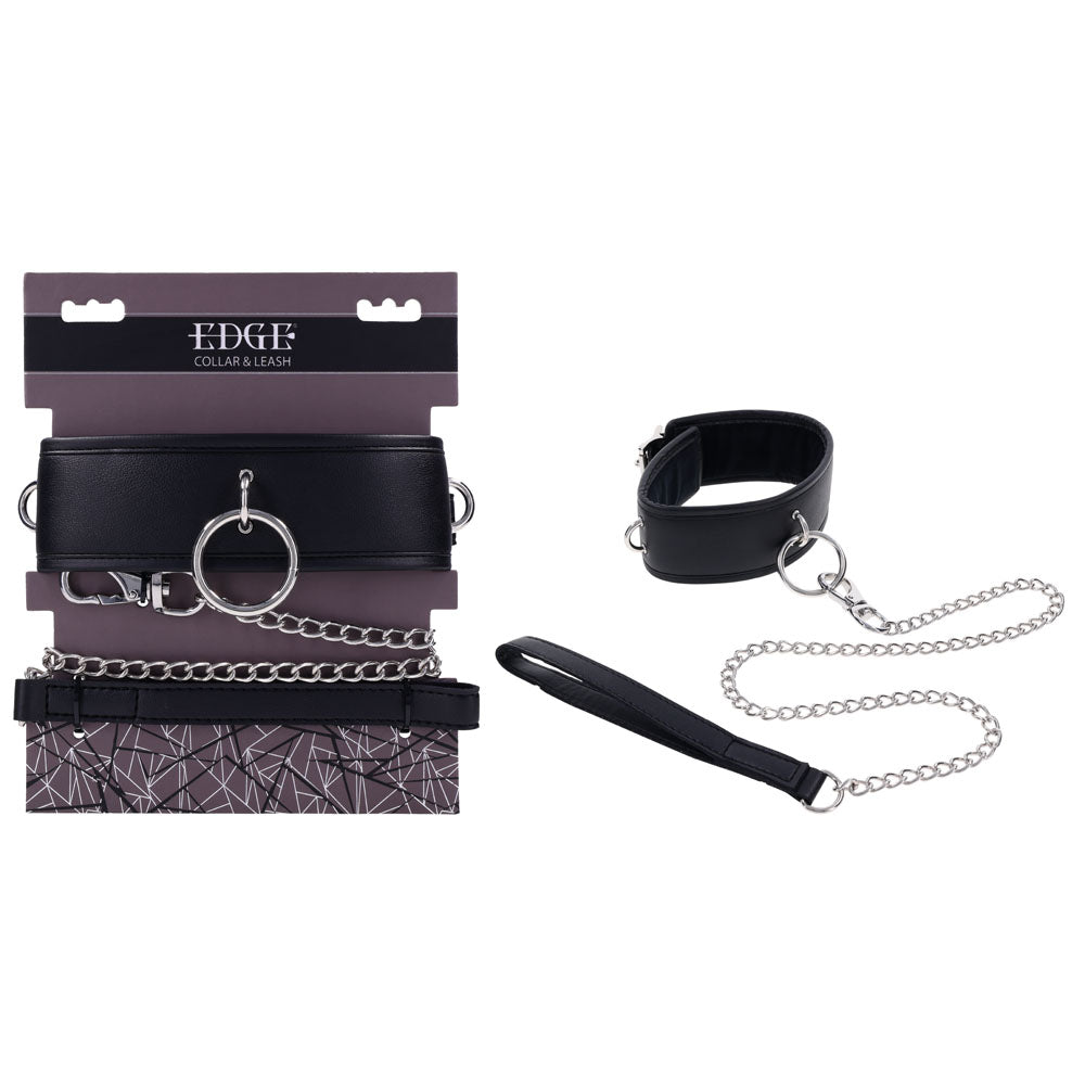 EDGE Collar &amp; Leash - Black Neck Restraint with Heavy Duty Metal Leash
