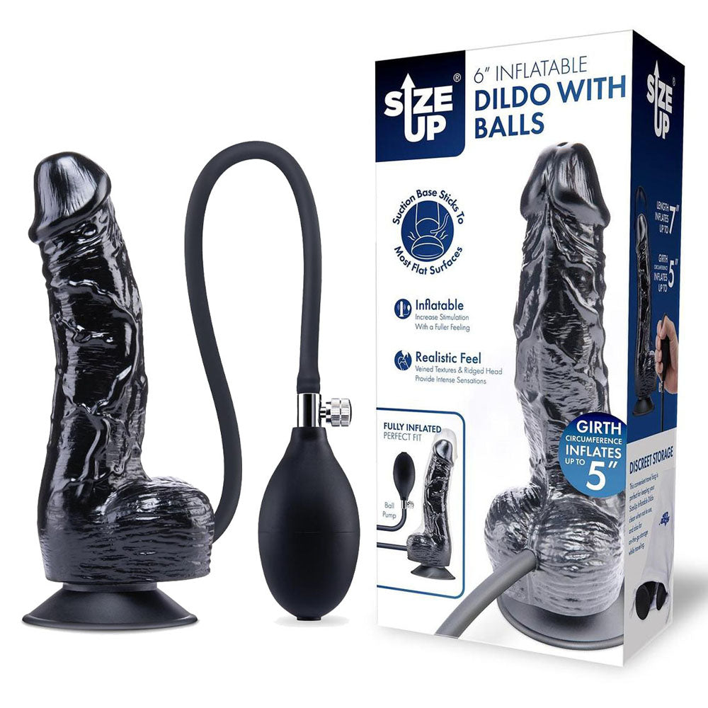 Size Up 6 Inch Inflatable Dildo with Balls - Black 17.8 cm