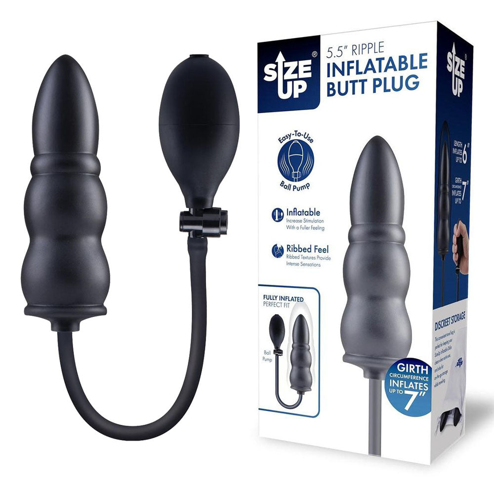 Size Up 5.5 Inch Ripple Inflatable Butt Plug - Black 15.2 cm Inflatable