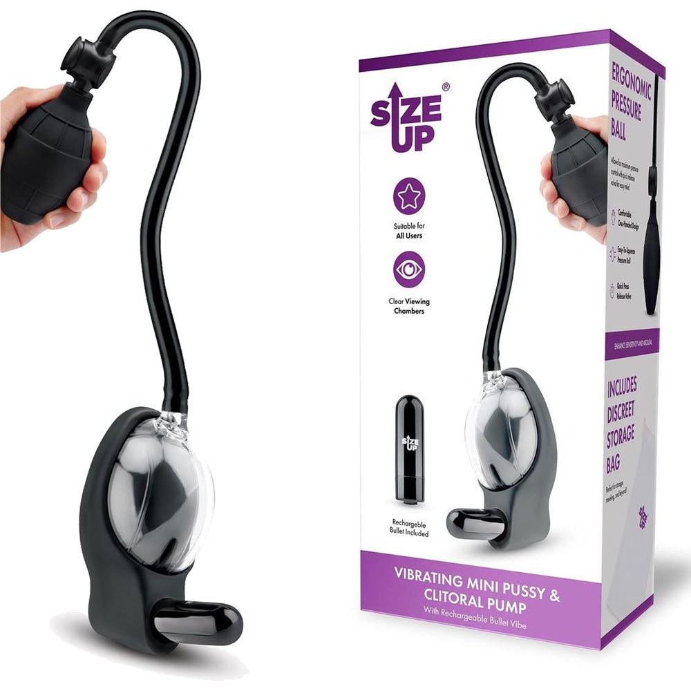 Size Up Vibrating Mini Pussy &amp; Clitoral Pump - Clear