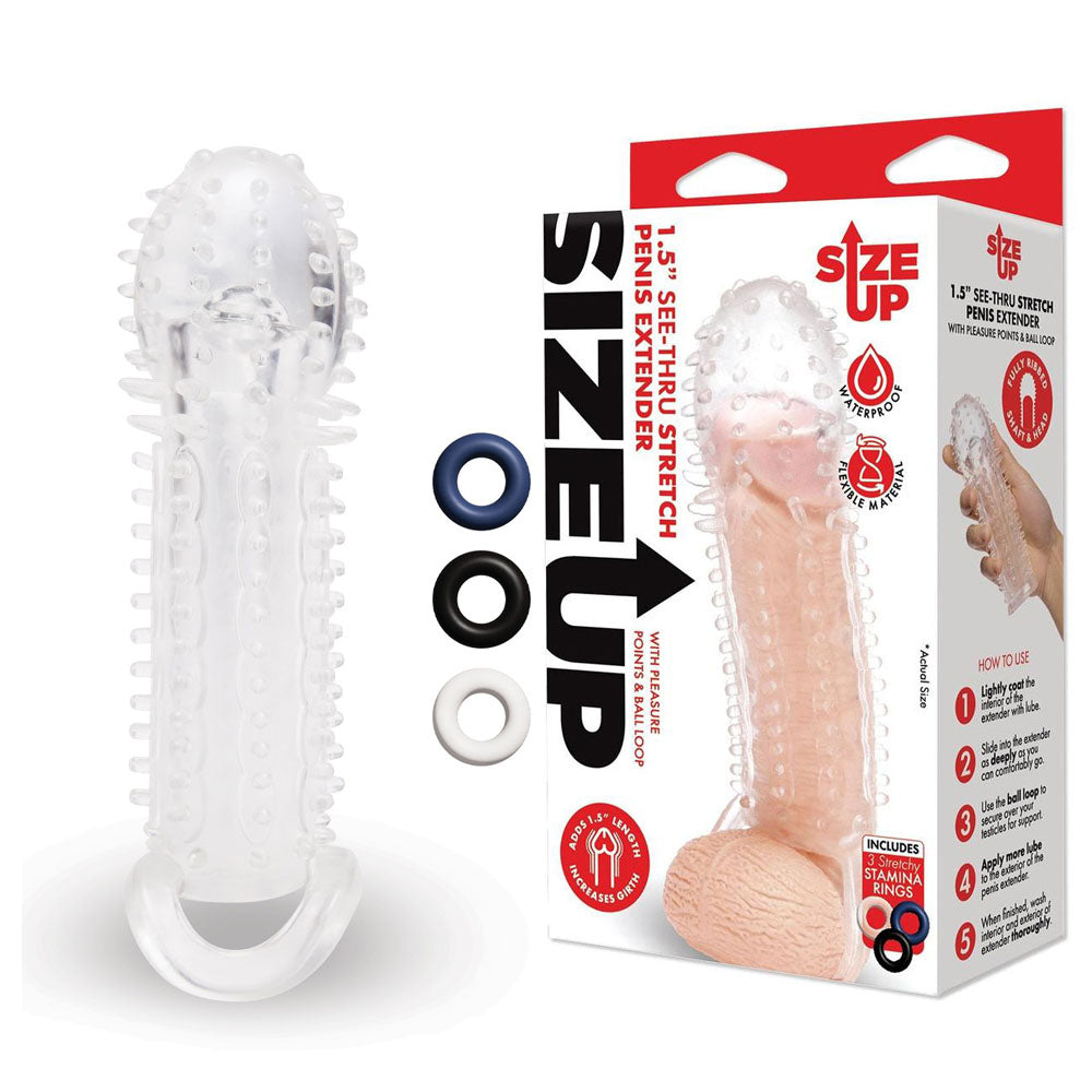 Size Up 1.5 Inch See-Thru Stretch Penis Extender - Clear 3.8 cm (1.5&