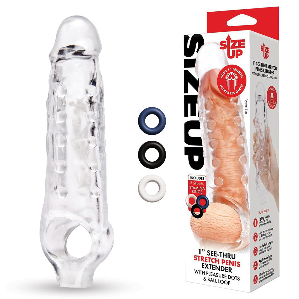 Size Up 1 Inch See-Thru Stretch Penis Extender - Clear 2.5 cm (1&