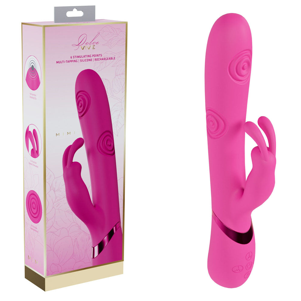 VIVE Mimi - Pink - Pink 25 cm USB Rechargeable Vibrating &amp; Tapping Rabbit Vibrator