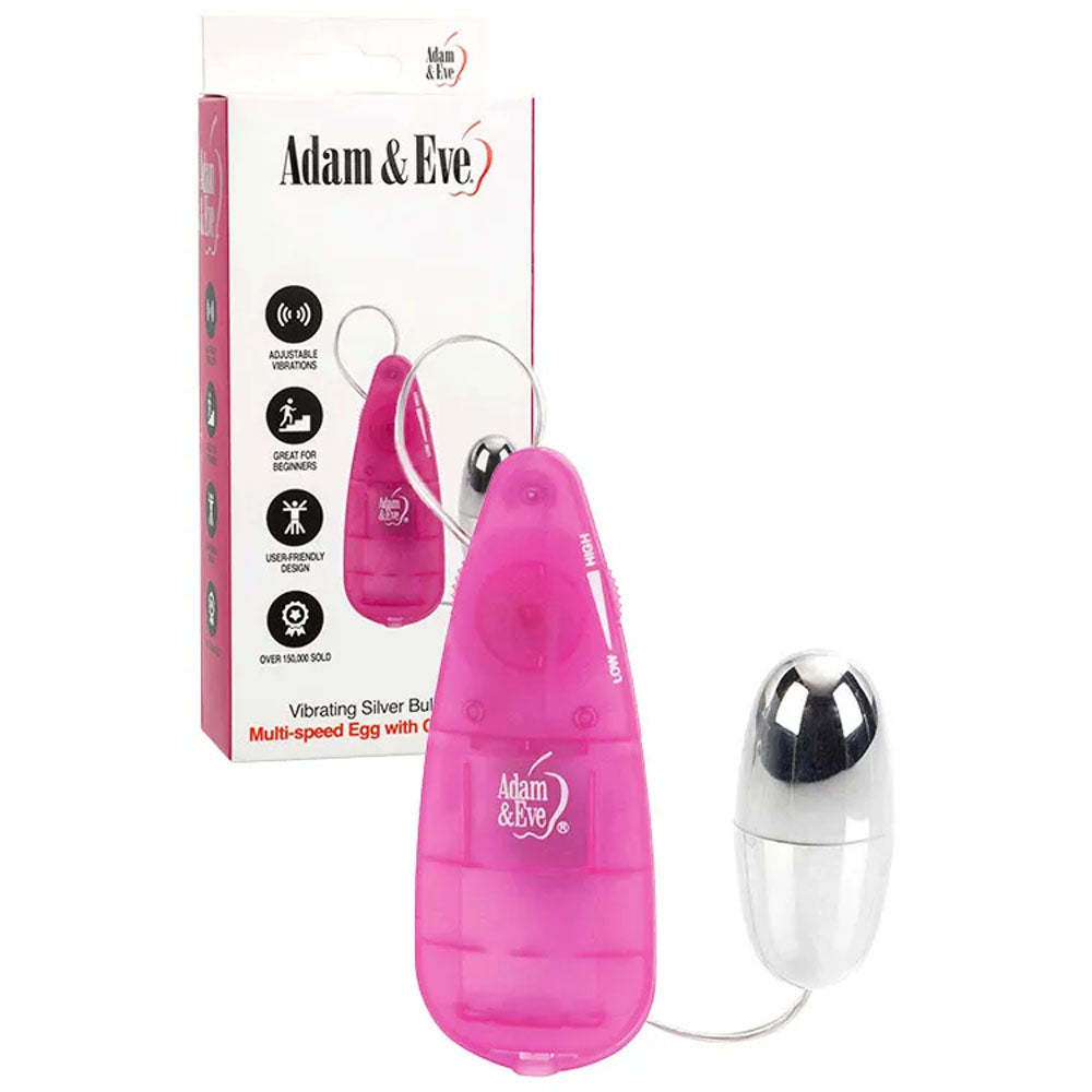 Adam &amp; Eve VIBRATING SILVER BULLET 2.0 - Silver 5.8 cm Bullet with Pink Remote