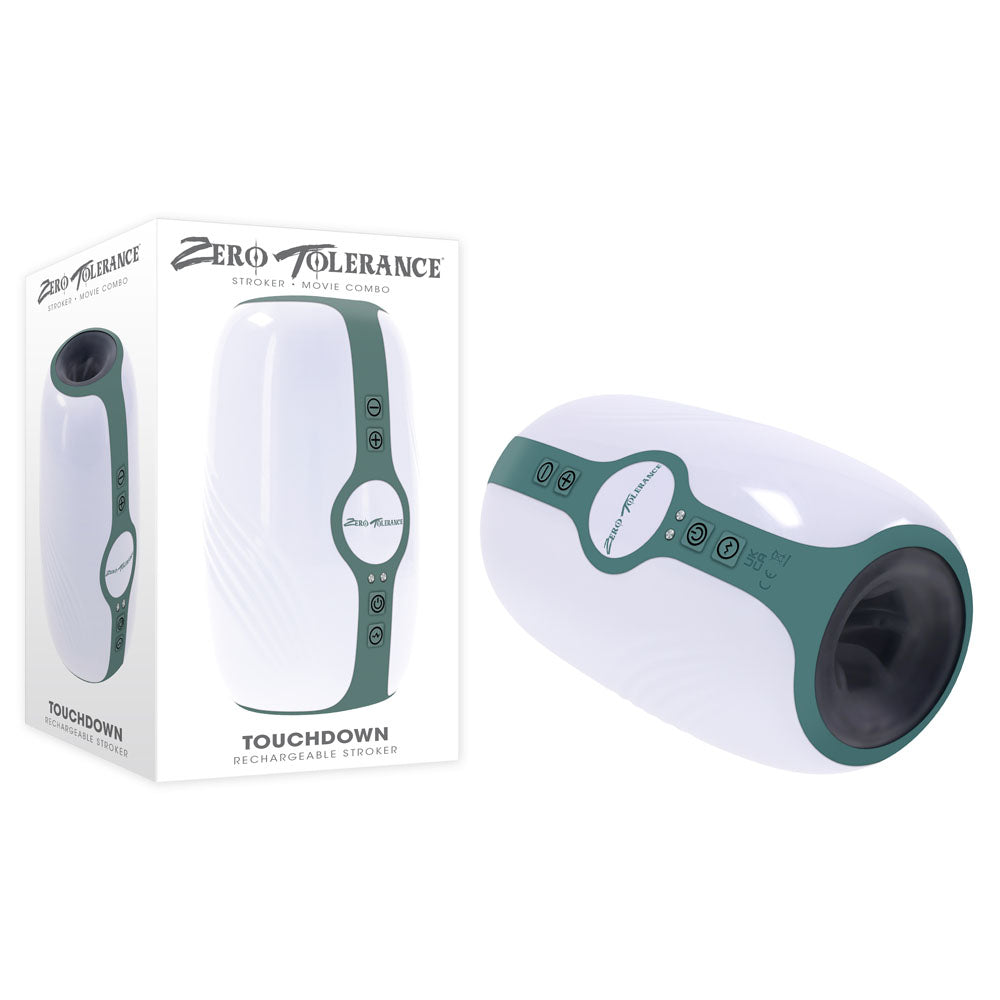 Zero Tolerance TOUCHDOWN - White 15 cm USB Rechargeable Vibrating &amp; Tightening Stroker