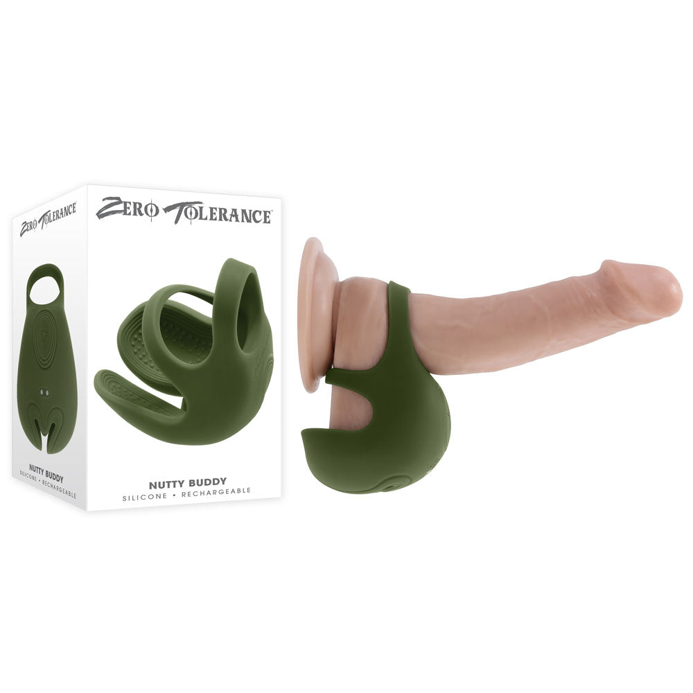 Zero Tolerance NUTTY BUDDY - Olive Green USB Rechargeable Vibrating Cock &amp; Balls Ring