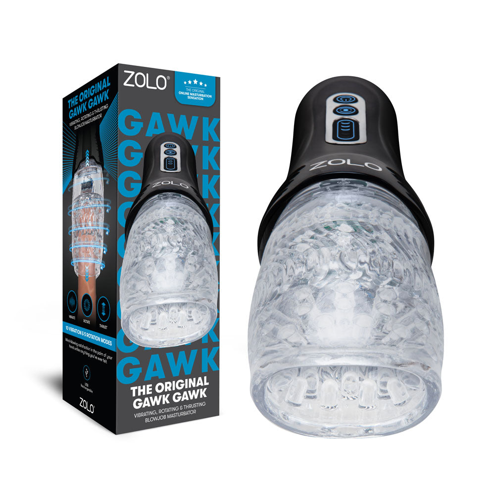 Zolo The Original Gawk Gawk - Clear USB Rechargeable Vibrating, Rotating &amp; Thrusting Masturbator