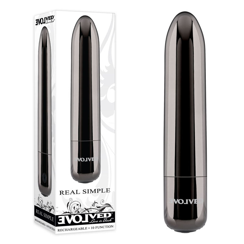 Evolved Real Simple Bullet Vibrator – Rechargeable Black Chrome Mini Vibe