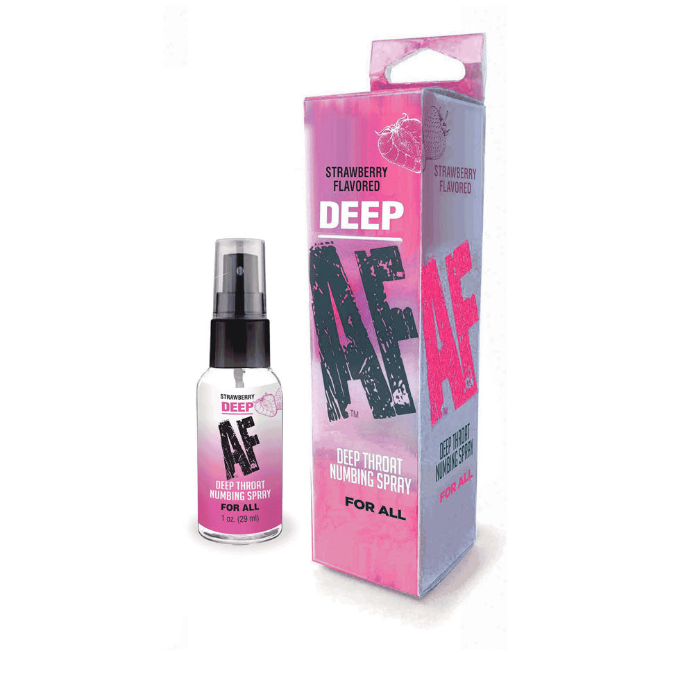 Deep AF Throat Numbing spray in Strawberry. Stop the gag reflex when performing oral sex.