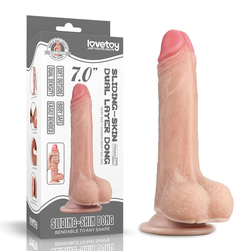 Sliding Skin Dual Layer Dong – Flesh 7” Flexible Realistic Dildo (17.8 cm)