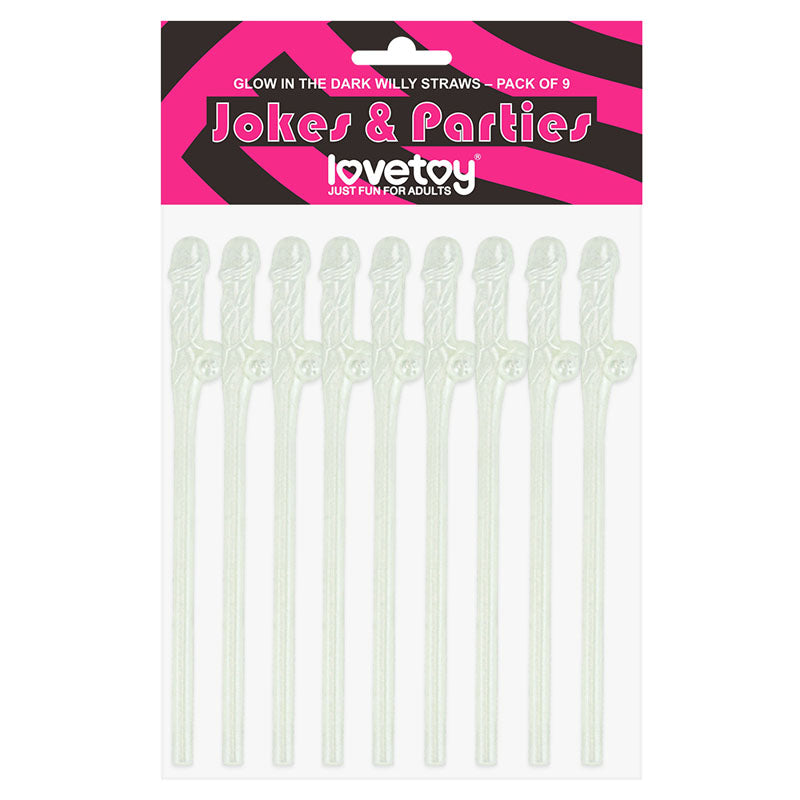 Jokes &amp; Parties Glow In The Dark Willy Straws - Glow in Dark Dicky Straws - Set of 9