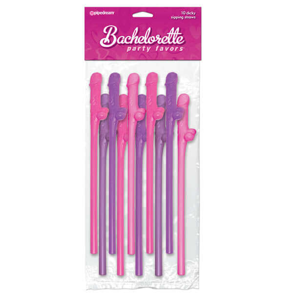  Bachelorette Party Favors - Dicky Sipping Straws - Coloured Straws - Set of 10
