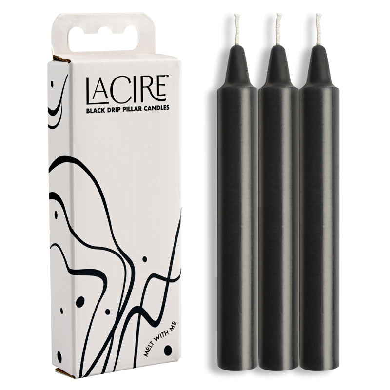 Lacire Black drip Pillar candles, for temperature play in the bedroom.